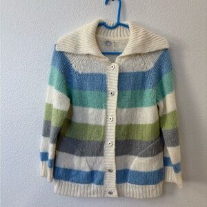 One Girl Who Cream and Blue Striped Cardigan